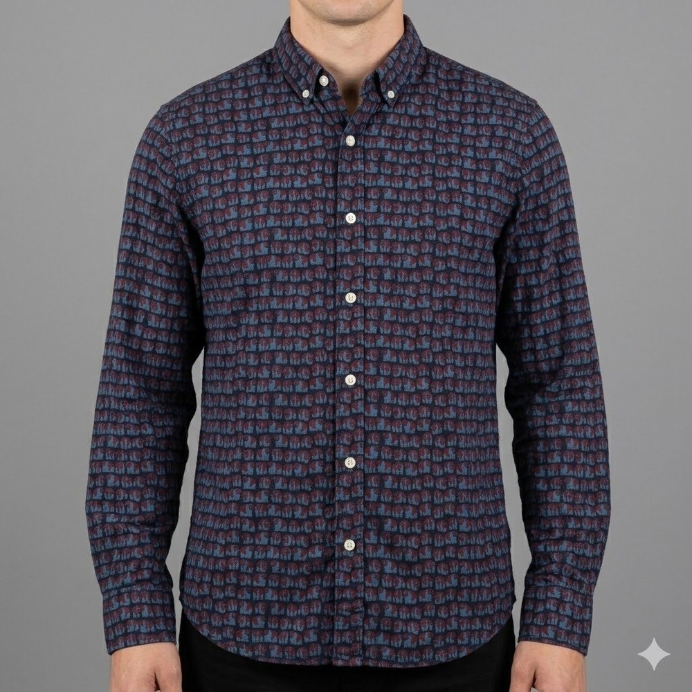 Bonobos Long Sleeve Button Up Panda Print Slim Fit Shirt Size M Blue Red